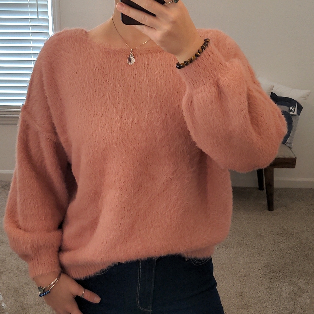 POL pink mauve small s boat neck sweater ribbed hem and cuffs EUC